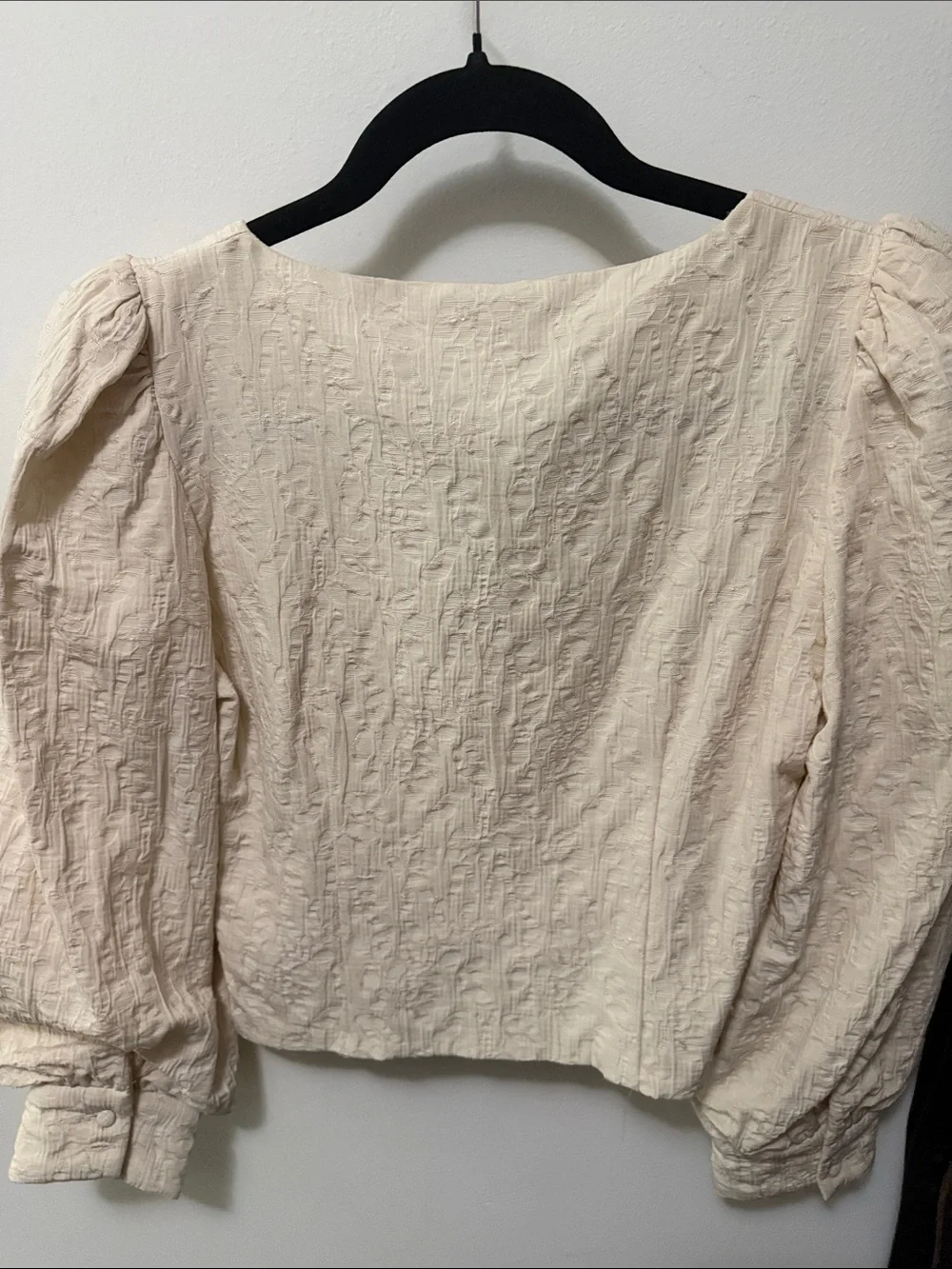 Zara Cream Puff-Sleeve V-Neck Blouse